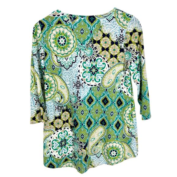 Chicos Sz Small The Ultimate Tee US 4/6 0 Green Blouse Shirt Top Artsy Tropical - Picture 6 of 6